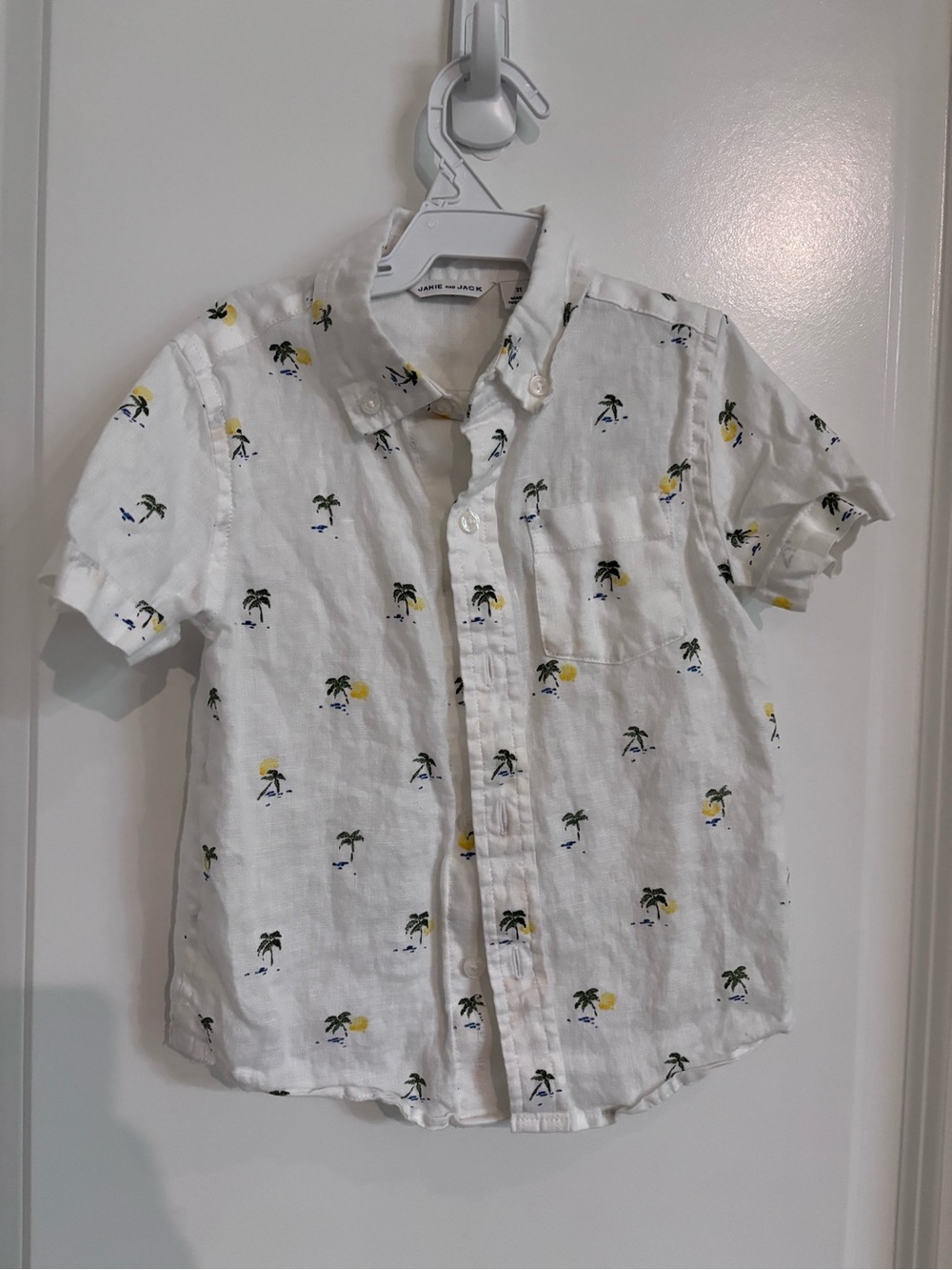 Janie and Jack White Short-Sleeve Palm Tree & Sun Button-Down Shirt